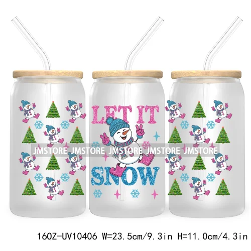 Christmas Girly Coquette Bow 16OZ UV DTF Cup Wrap Transfer Stickers Custom Labels For Libbey Glass Can Candy Cane Tis The Season