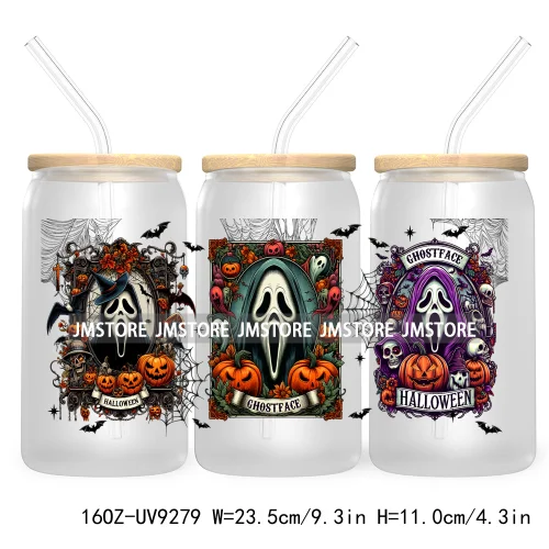 Scary Movies Halloween 16OZ UV DTF Cup Wrap Transfer Stickers Custom Labels Waterproof Logo For Libbey Glass Can Spooky Season