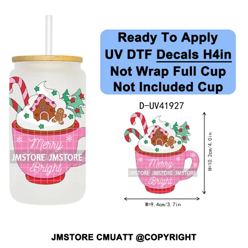 Christmas Santa Claus Patchwork UV DTF Decals Ready To Apply Waterproof Transfer Stickers DIY Crafts For 16OZ Libbey Glass Can
