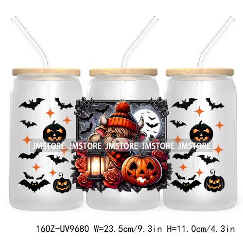 Halloween Spooky Bat Cartoon Character 16OZ UV DTF Cup Wrap Transfer Stickers Custom Labels Waterproof Logo For Libbey Glass Can