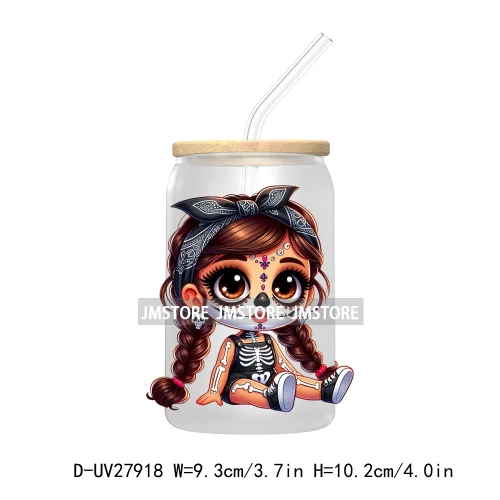 Halloween Skeleton Latina Chibi Baby UV DTF Transfer Stickers Decals For Libbey Cold Cups Mug Tumbler Waterproof Labels Princess