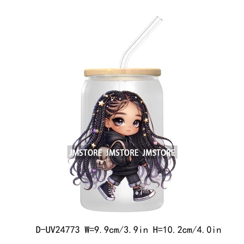 Fashion Chibi Dreadlock Girls UV DTF Transfers Stickers Decals For Libbey Cold Cups Mugs Tumbler Waterproof DIY Craft Black Girl