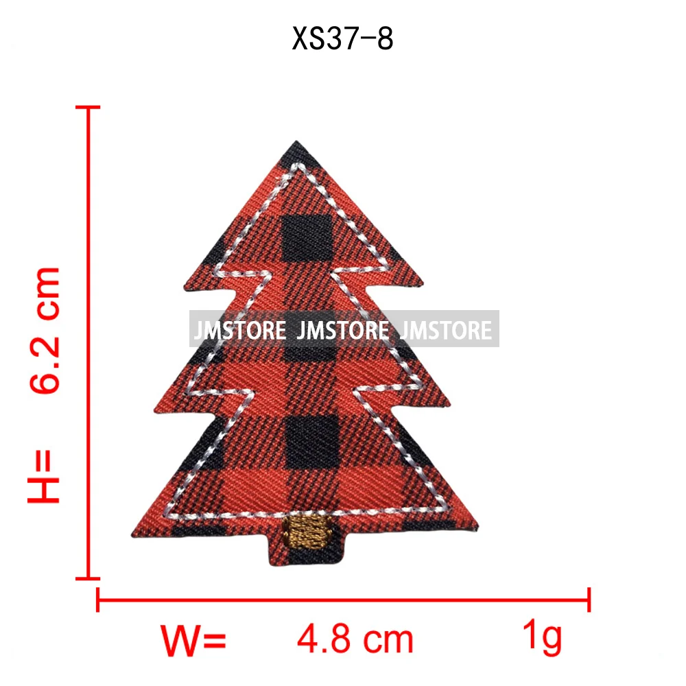 Red Checkered Christmas Icons Cozy Winter Season Lover Festive Decoration Embroidery Appliques Iron on Patches for Clothes Bags