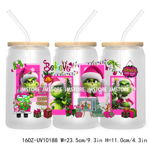 In My Christmas Era UV DTF Sticker For 16OZ Libbey Glass Cup Can Wrap Green Character Transfer Stickers Custom Labels DIY Logo