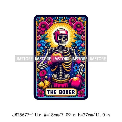 Custom Flower La Chismosa Dog Cat Lover Badass Skull Tarot Card  DTF Iron On Heat Transfers Stickers Ready To Press For Hoodies