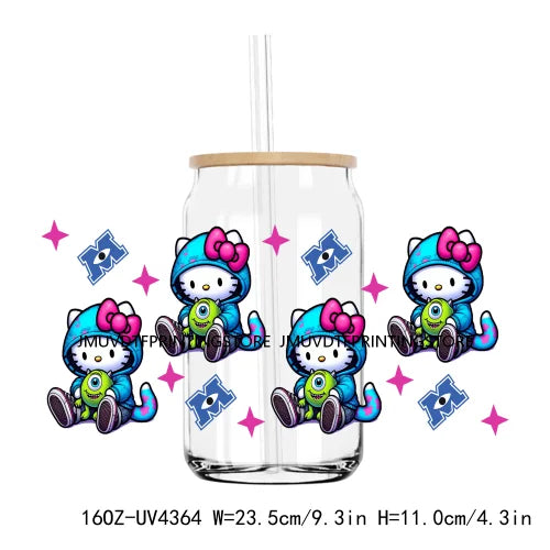 Cute Cartoon Cat Cow 16OZ UV DTF Cup Wrap Transfers Stickers Baseball Girl Custom Label DIY Waterproof Logo For Libbey Glass Can