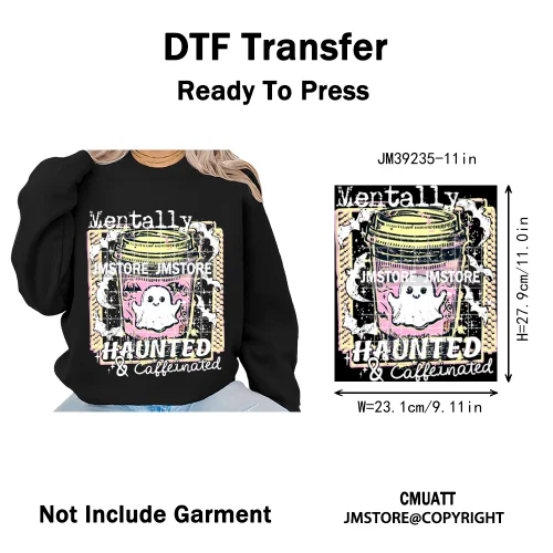 Funny Cute Ghost Preppy Spooky Season Sarcastic Halloween Iron on DTF Washable Transfers Stickers Ready to Press for T-shirts