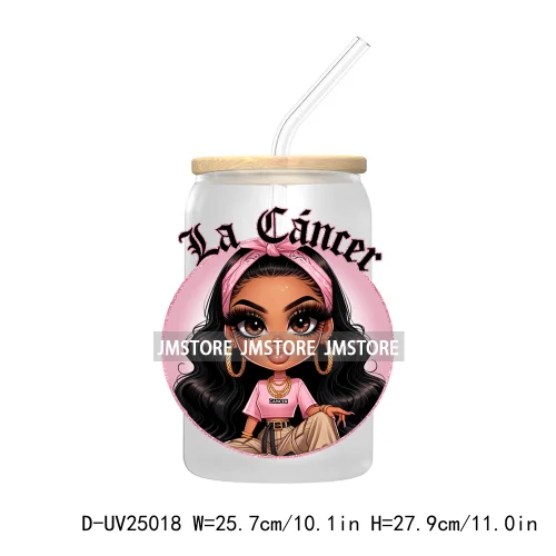 Chicana Chola Chibi Zodiac Girls UV DTF Transfer Stickers Decals For Libbey Cold Cups Mugs Durable Waterproof Custom Logo Labels