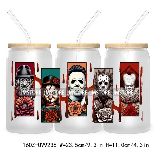 Halloween Gift UV DTF Sticker For 16OZ Libbey Glass Cup Can Wrap Transfer Stickers Custom Labels DIY Logo Horror Movie Killers