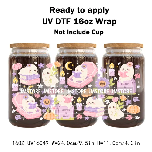 Spooky Boo Halloween Fall Bookish Ghost UV DTF Stickers Ready To Transfer Cup Wrap Custom Labels For Libbey Can Glass Tumbler
