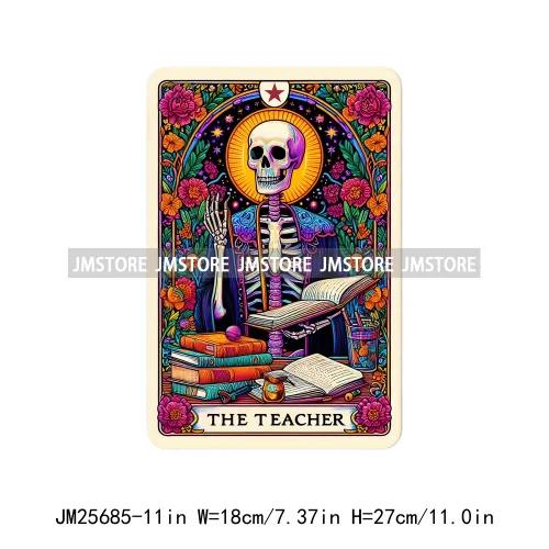 Custom Flower La Chismosa Dog Cat Lover Badass Skull Tarot Card  DTF Iron On Heat Transfers Stickers Ready To Press For Hoodies