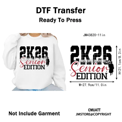 2026 Varsity Graduate Season College Senior Year Bow Iron on Washable DTF Heat Transfers Stickers Ready to Press for Sweatshirts