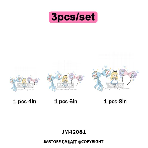 Cute Girls Coquette Magic Kingdom Mouse Ears Cartoon Quotes Iron on DTF Washable Transfers Stickers Ready to Press for T-shirts