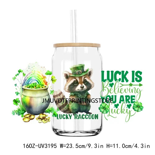 St. Patrick's Day Animals 16OZ UV DTF Cup Wrap Transfers Stickers Custom Labels DIY Waterproof Logo For Libbey Glass Can