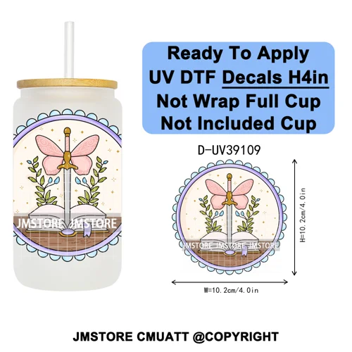 Bookish Positive Quotes Self Care UV DTF Transfer Stickers Decals Ready To Apply Waterproof For 16OZ Libbey Glass Can Tumbler