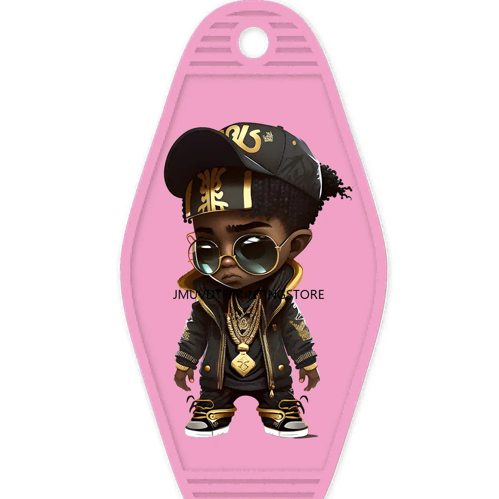 Cool Afro Boy Prince Magic High Quality WaterProof UV DTF Sticker For Motel Hotel Keychain Fashion Black Kids