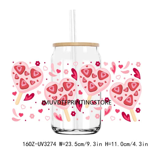 Retro Happy Valentines Day 16OZ UV DTF Cup Wrap Transfers Stickers Custom Labels DIY Waterproof Logo For Libbey Glass Love XOXO