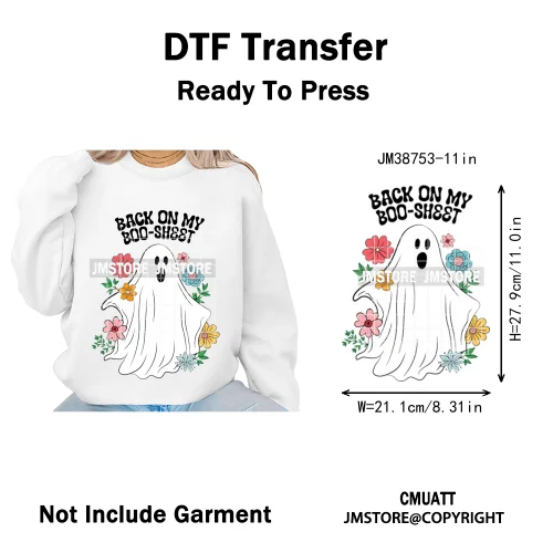 Cute Boos Ghost Pumpkin Halloween Season Thermal Printing Iron on DTF Washable Transfers Stickers Ready to Press for Textile