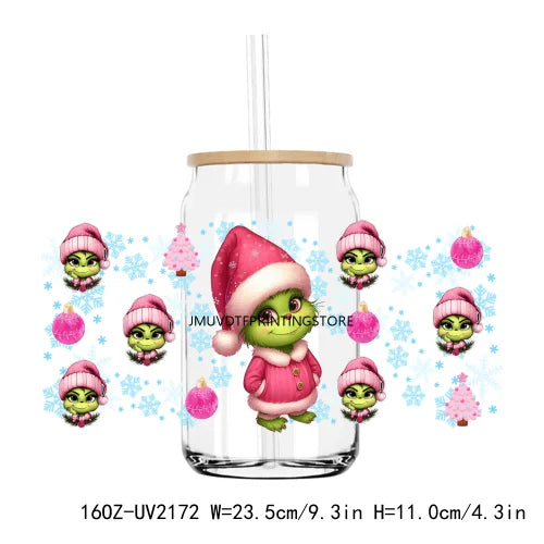 Christmas Santa Green Baby 16OZ UV DTF Cup Wrap Transfer Stickers Custom Labels DIY Durable Waterproof Logo For Libbey Glass Can