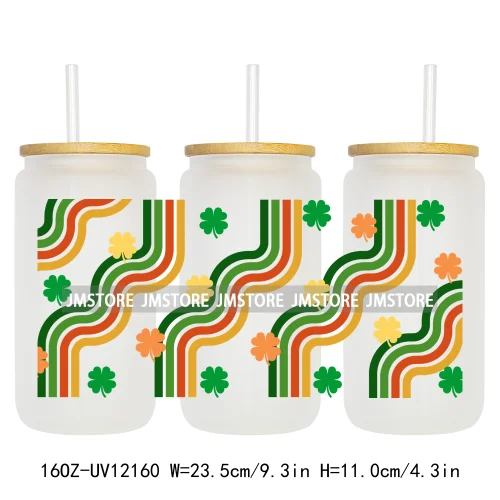 Coquette St Patrick's Day Lucky Shamrock 16OZ UV Cup Wrap DTF Transfer Stickers For Libbey Glass Can Cups Tumbler Custom Prints