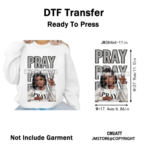 Pray Jesus Faith Trust Black Woman Religious Blessed Thermal Designs Iron on DTF Transfers Stickers Ready to Press for Clothes