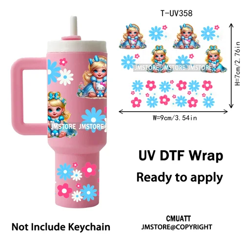 Baby Princess Butterfly Coquette Bow UV DTF Mini Tumbler Keychain Wraps Ready To Apply Transfer Stickers Prints Waterproof Decal
