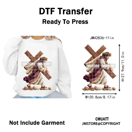 Trendy Faux Yarn Crochet Joy Love Jesus Christian Christmas Iron on DTF Washable Transfers Stickers Ready to Press for Textiles