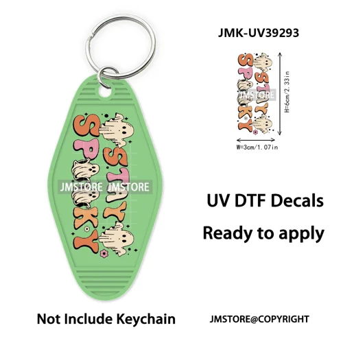 Faux Glitter Halloween Ghost Pumpkin Season UV DTF Motel Keychain Decal Ready To Ship Transfer Stickers Print For Hotel Keychain
