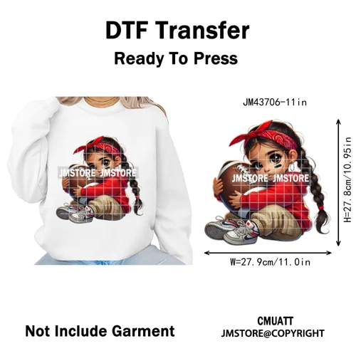 Cute Sporty Fans Chicana Mexican Girls Kids Football Season Iron on Washable DTF Transfers Stickers Ready to Press for Clothing