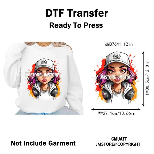 12in Glossy Dripping Lips Streetwear Graffiti Trap Girls Iron on DTF Thermal Transfer Stickers Ready to Press for Woman Clothing