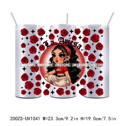 Latina Zodiac Girl Butterfly 20OZ Straight Skinny Tumbler Wrap Ready To Apply UV DTF Transfer Stickers Custom Prints For Tumbler