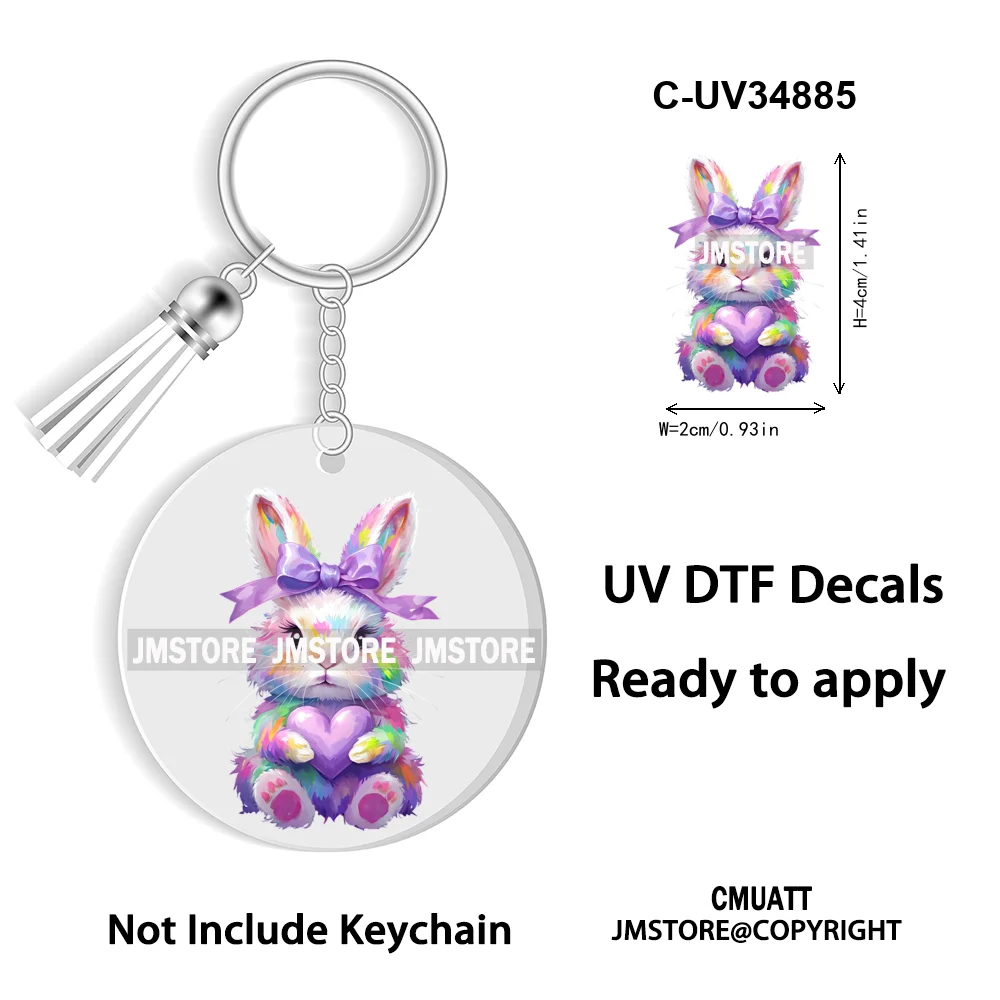 Christian Easter Eggs Bunny Mama Coquette Bow Good Quality WaterProof UV DTF Stickers For Round Circle Acrylic Keychain Keyring