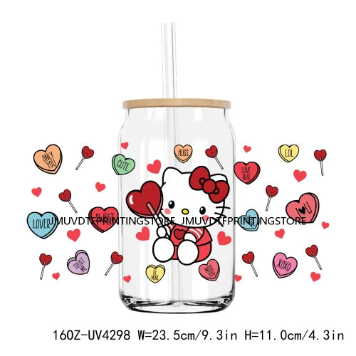 Candy Heart Cartoon Characters Couple UV DTF Sticker For 16OZ Libbey Glass Cup Can Wrap Transfer Sticker Custom Labels DIY Logo