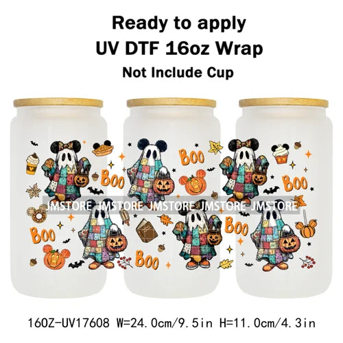 Mouse Ghost Boo Halloween Pumpkin Spooky Season UV DTF Cup Wraps Ready To Apply Transfer Stickers For Libbey Glass Can 16OZ Wrap