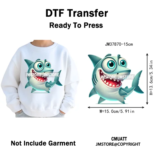 15cm 5.9in Cute Sea Underwater Animal Quirky Fish Octopus Decals Washable Iron On DTF Heat Transfers Stickers For Kids T-Shirts