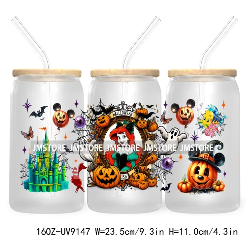 New Trendy Cartoon Princess Halloween 16OZ UV Cup Wrap DTF Transfer Stickers For Libbey Glass Can Cups Tumbler Waterproof Labels