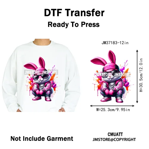 12in Street Snarl Savage Animal King Graffiti Urban Bear Bunny Cat Dog Iron on DTF Transfers Stickers Ready to Press for Clothes