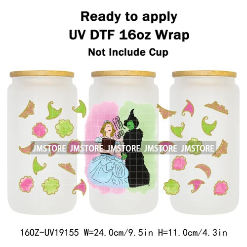 Coquette Green Pink Wicked Witch 16OZ UV DTF Cup Wraps Ready To Apply Waterproof Transfer Stickers For Libbey Glass Can Tumbler