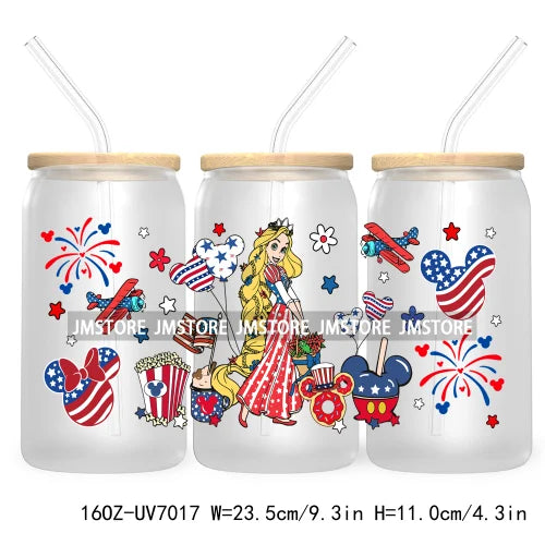 Happy 4TH Of July Cartoon Bear Friends 16OZ UV DTF Cup Wrap Transfer Stickers For Libbey Glass Can Cups Tumbler Waterproof Craft