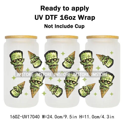 Ice Cream Halloween Killers Horror Characters UV DTF Stickers Ready To Apply Cup Wrap Custom Labels For 16OZ Libbey Can Glass