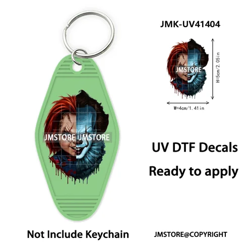Halloween Horror Killer Energy Drink UV DTF Motel Keychain Decal Ready To Ship Durable Transfer Stickers Logo For Hotel Keychain