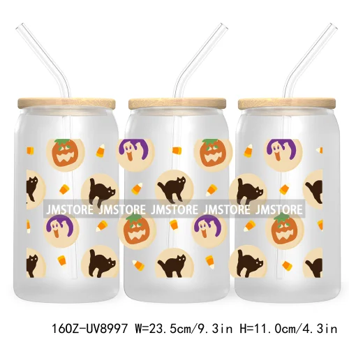 Reading Book Ghost Funny Halloween 16OZ UV DTF Cup Wrap Transfer Stickers Custom Labels Durable Waterproof For Libbey Glass Can