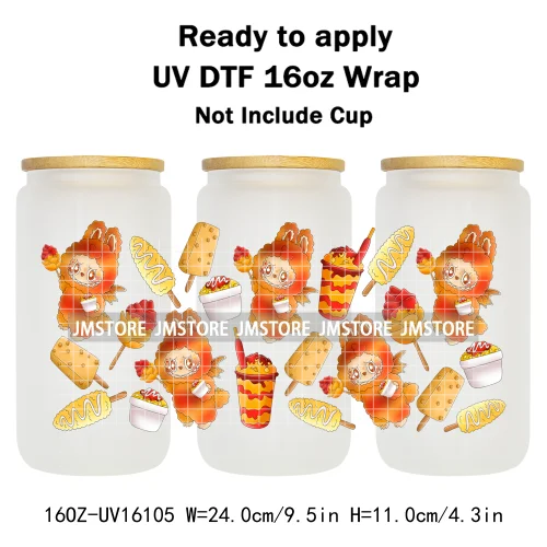 Cute Monster Doll Mexican Food Snacks UV DTF Wraps Transfer Stickers Waterproof High Quality For 16OZ Libbey Glass Can Tumbler