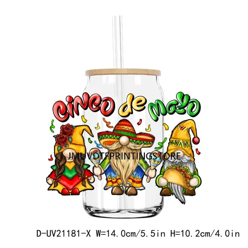 Mecican Cinco De Mayo Sombrero Hat UV DTF Transfers Stickers Decals For Libbey Cold Cups Mugs Tumbler Waterproof DIY Logo Latina