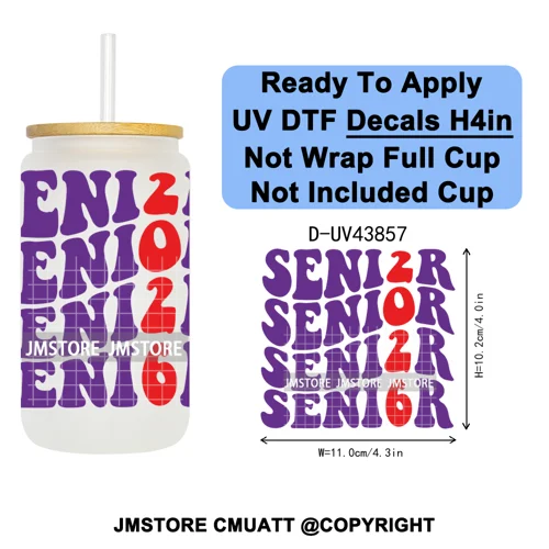 Graduation Crew 2026 Senior UV DTF Transfer Stickers Decals Ready To Apply Good Quality Prints For Libbey Cold Cup Mug Bottle