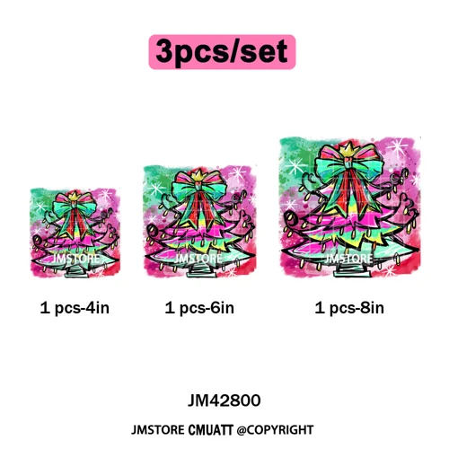 Preppy Brushstroke Gingerbread Santa Bow Tree Merry Christmas Girly Iron on DTF Transfers Stickers Ready to Press for T-shirts