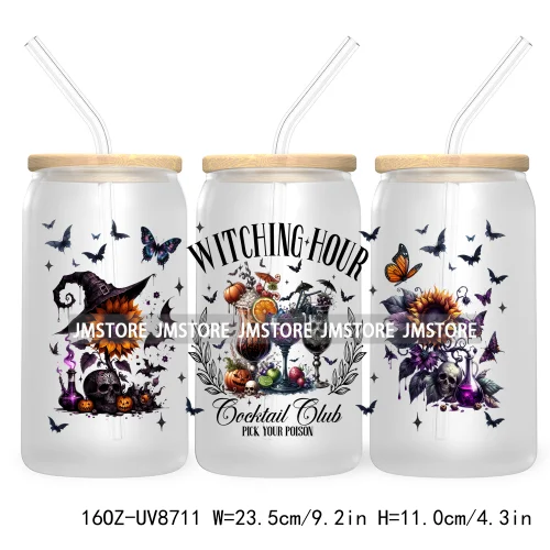 Witching Hour Cocktail Club 16OZ UV DTF Cup Wrap Transfer Stickers Halloween Custom Labels Waterproof Logo For Libbey Glass Can