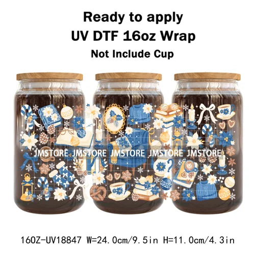 Coquette Bow Christmas Cozy Winter UV DTF Stickers Ready To Apply Cup Wrap Durable Custom Prints DIY Craft For Libbey Can Glass