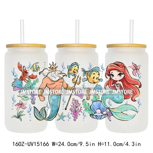 Cartoon Princess Coquette Mermaid 16OZ UV DTF Cup Wraps Ready To Apply Waterproof Transfer Stickers For Libbey Glass Can Tumbler