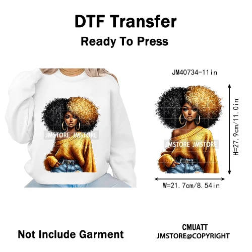 Sassy Curly Afro Women Fashion Hairstyle Urban Melanin Girls Iron on DTF Washable Transfers Stickers Ready to Press for Textile
